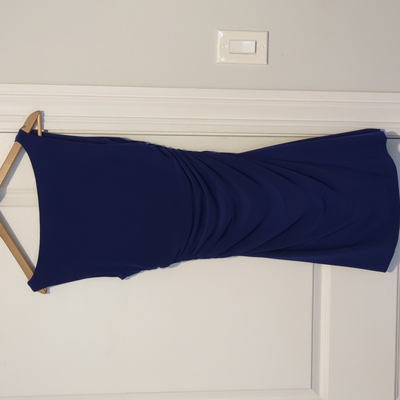 Ralph Lauren Royal Blue Ruched Sleeveless Dress Scoop Neck Size 4 - Picture 4 of 7